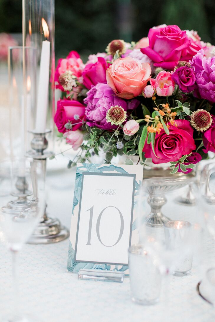 Elegant Silver Table Number With Blue Ralph Lauren-Inspired Background Pattern