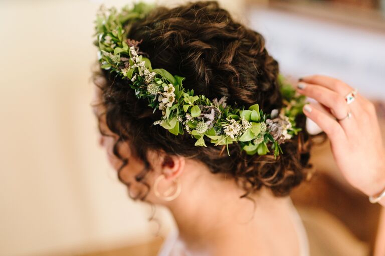 Wedding updo with flowers