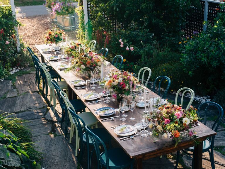 Long outdoor table for an intimate dinner. 