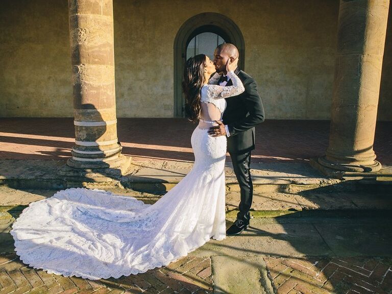 Kim Kardashian and Kanye West on their wedding day