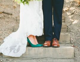 Shot of the bride and groom's shoes on their wedding day. 