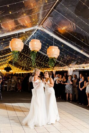 First Dance Under Woven Rattan Chandeliers