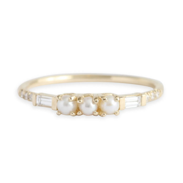 Pearl baguette engagement ring from Jennie Kwon