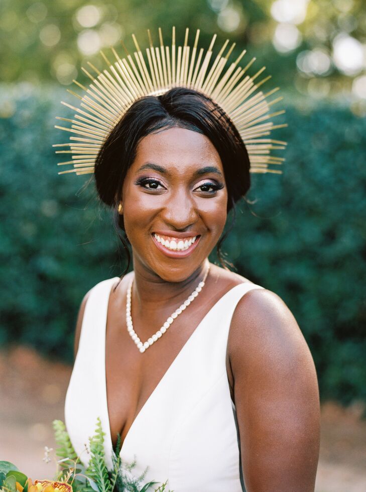 Bride with Gold Halo at Ballantyne Country Club Wedding in Charlotte, North Carolina