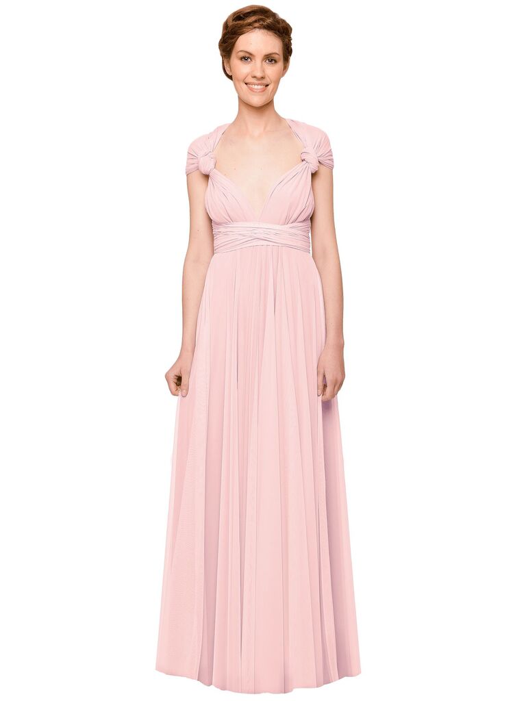 Blush pink bridesmaid dress with adjustable sleeves