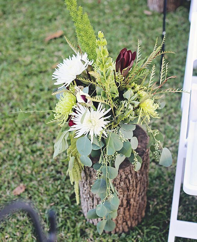 rustic eucalyptus ceremony flowers |<img class=