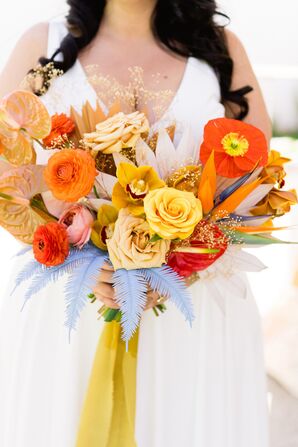 Vibrant Orange Bouquet with Poppies, Anthurium, Birds of Paradise and Roses