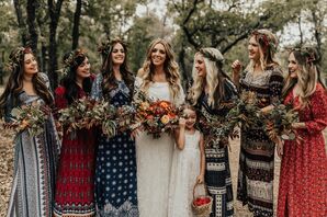 Bride and Bridesmaids in Long Bohemian Gowns