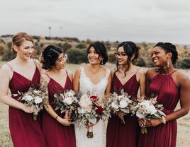 Bridesmaids with loose, low bun hairstyle