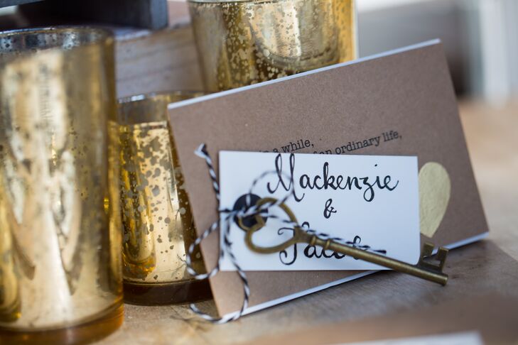 Instead of traditional escort cards, Galina hand-calligraphed the names of each guests onto cards and attached them to skeleton keys and handmade books of poems.