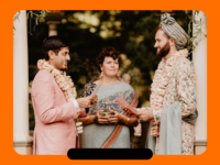 Grooms exchanging vows in traditional religious ceremony