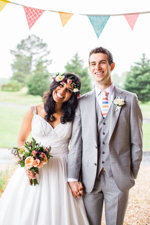 Pink, Green and White Bohemian Flower Crown Wedding Accessory