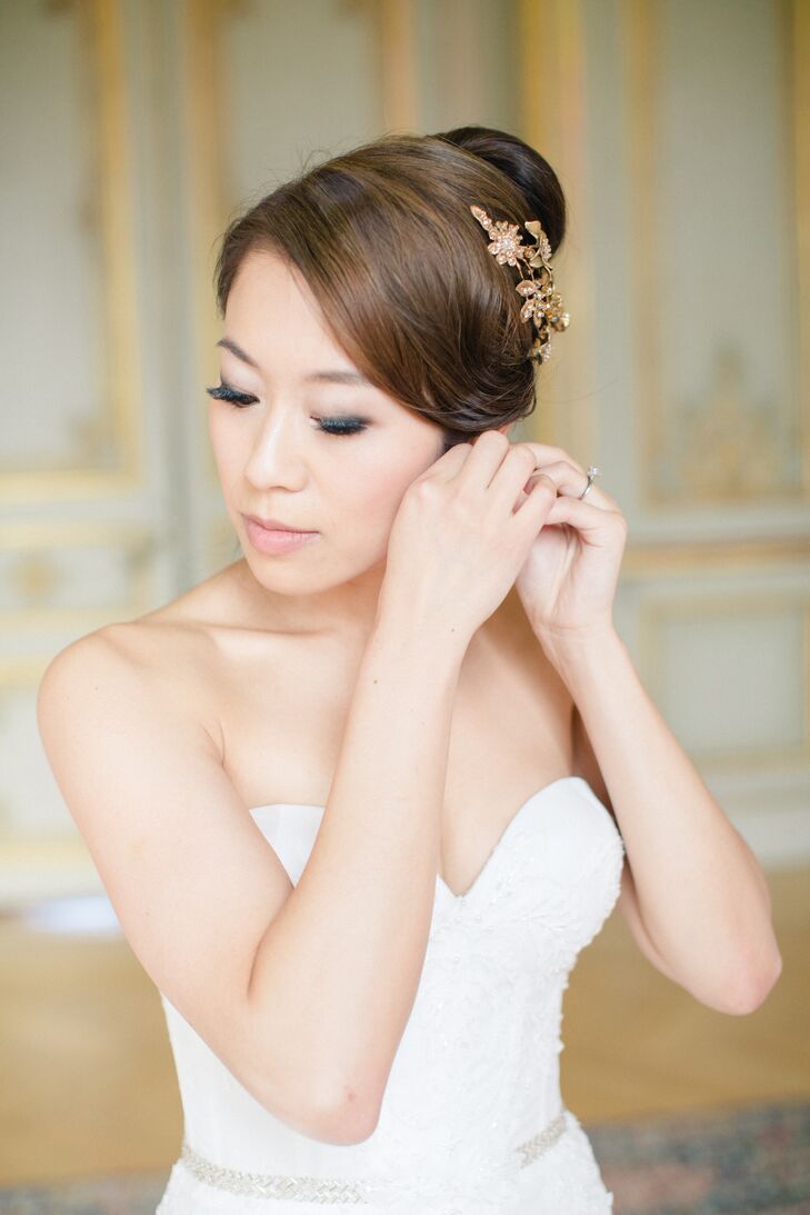 Elegant Chignon with Gold Floral Comb