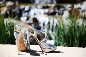 Silver Prada Peep-Toe Bridal Heels