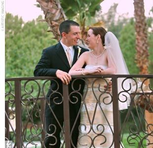 Piper and Jim wanted to plan a fun destination wedding that would make a great getaway for their friends and families. Piper’s parents, who had vacationed at Lake Las Vegas, suggested it for the wedding. “It had everything we were looking for -- endless sunshine, great golf, restaurants, and shops, and of course all the diversions and nearby attractions Las Vegas is famous for,” the bride says. Guests were welcomed to their Vegas vacations with gift baskets that included mini bottles of champagne, chocolate dice, and Vegas-themed playing cards.