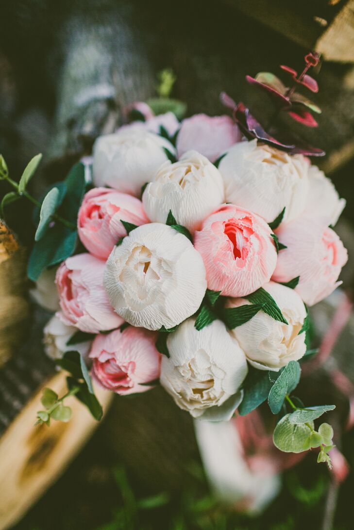 Ginny's bouquet mimicked Kimberly's crepe paper peonies but took on a more airy feel with a lighter colored arrangement.