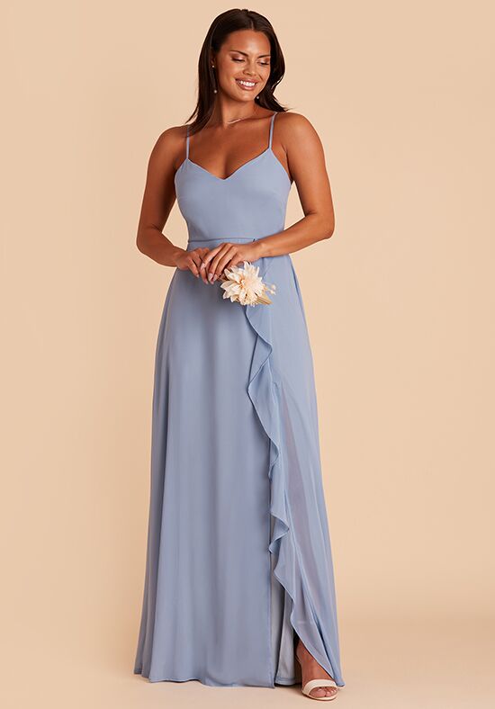 Birdy Grey Theresa Dress in Chiffon Dusty Blue V-Neck Bridesmaid Dress - 1