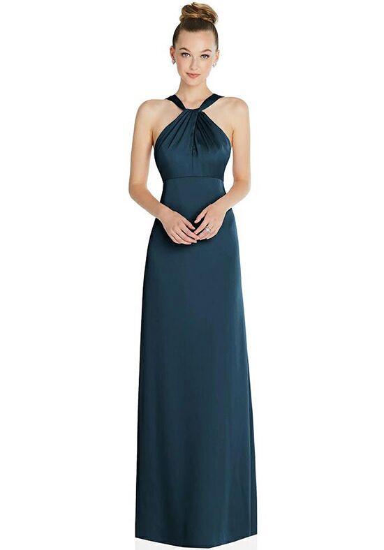 Dessy Group Draped Twist Halter Low-Back Satin Empire Dress - 6855 Halter Bridesmaid Dress - 1