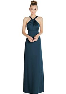 Dessy Group Draped Twist Halter Low-Back Satin Empire Dress - 6855 Halter Bridesmaid Dress