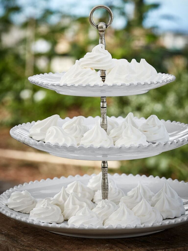 Three tier white pearl wedding cupcake stand