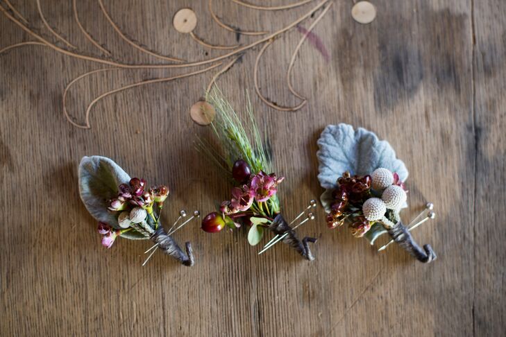 Silver Brunia and Lamb's Ear Boutonnieres