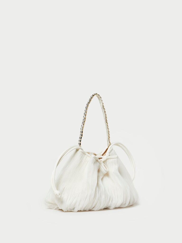 White drawstring bridal clutch from Loeffler Randall