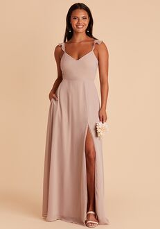 Birdy Grey Doris Dress in Chiffon Taupe V-Neck Bridesmaid Dress