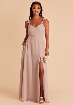 Birdy Grey Doris Dress in Chiffon Taupe V-Neck Bridesmaid Dress