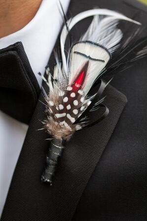 White, Red and Black Feather Boutonniere