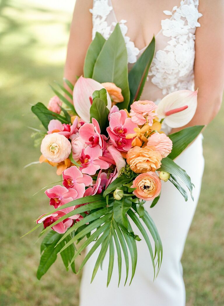tropical bouquet with pink orchids