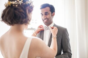 Groom's Gray Suit and Bow Tie for Civil Wedding in Chicago