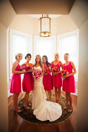 Bright Pink Knee-Length Bridesmaid Dresses