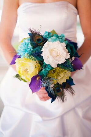 DIY Colorful Peacock Themed Bridal Bouquet