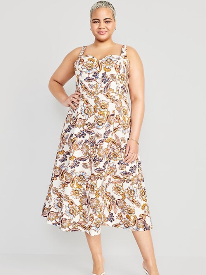Linen-blend floral print midi dress from Old Navy