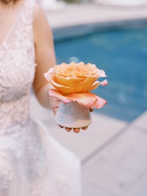 Bride's Pink/Yellow Floral Escort Garden in Custom Vase