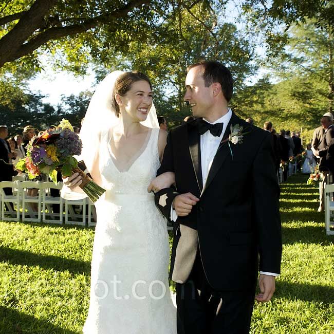 The couple met in high school - they dated for a few summers in college before both ending up in Dallas.  The Bride Emily Crozier, 29 and third-year resident in otolaryngology - head and neck surgery, at University of Texas Southwestern Medical Center The Groom Jonathan Ret, 29 and an attorney at A. William Arnold III & Associates, P.C.  The Date October 10  “I wanted the wedding to feel very organic with beautiful raw elements,” Emily says. “I also wanted there to be some vivid color to set it all off.” She chose peacock blue and chartreuse green with accents of bronze and brown.
