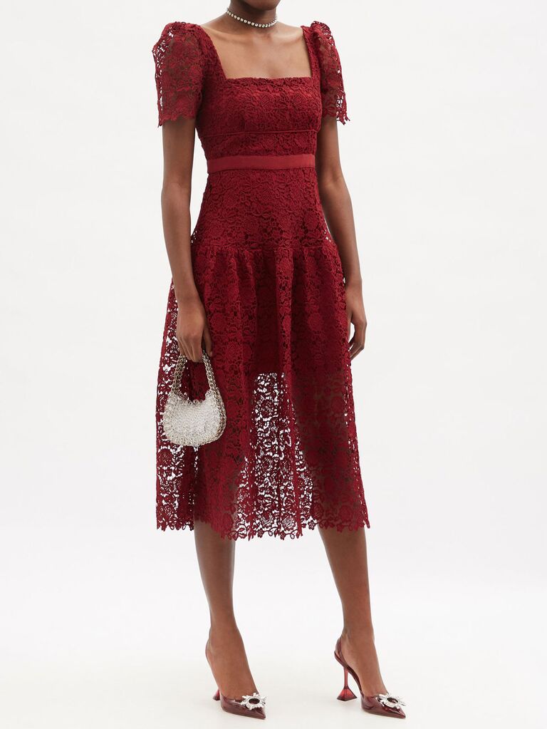 Self-Portrait burgundy lace cocktail dress for wedding