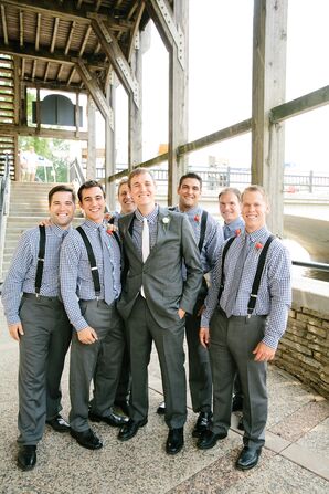 Navy and White Gingham-Checkered Groomsmen Shirts