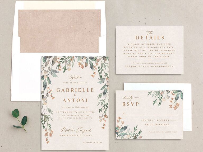 cream rustic vine wedding invitation