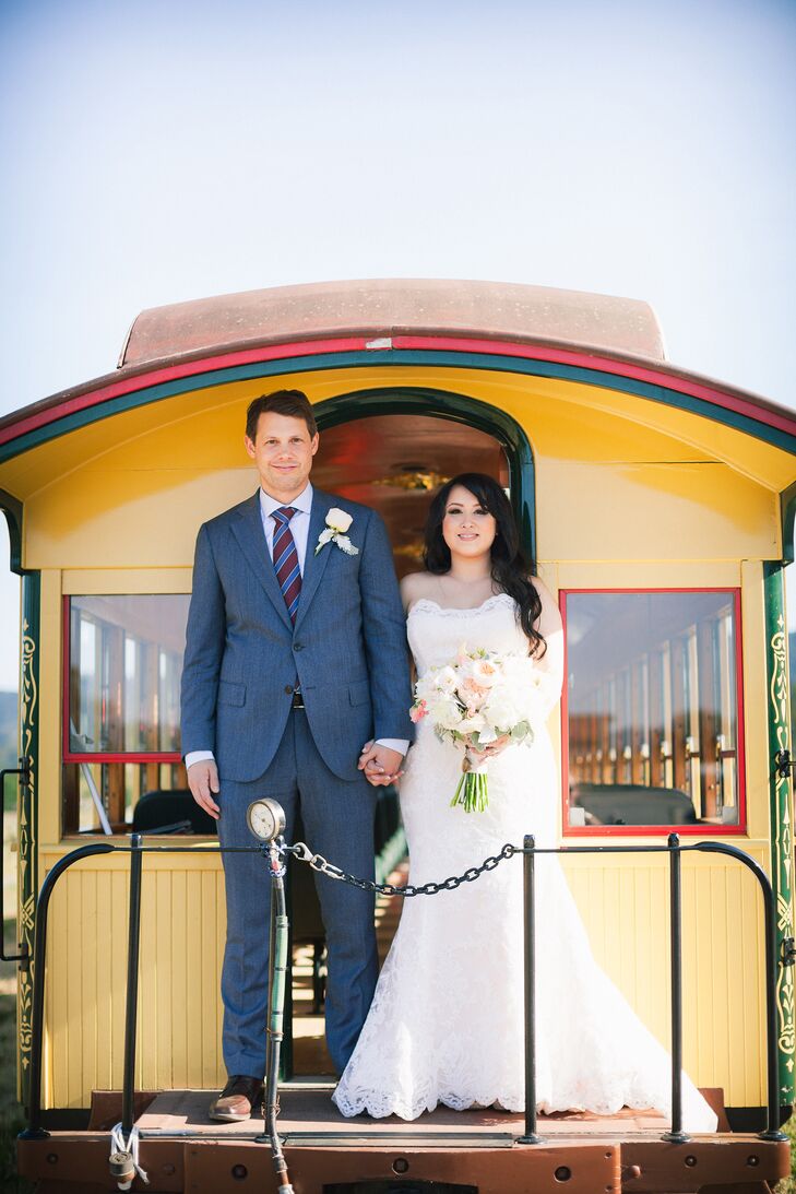 During the cocktail hour, guests were able to take rides in a yellow Disney-themed passenger train for a tour of the property.