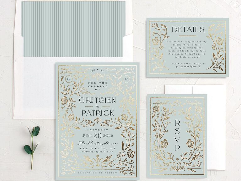 Intricate foil detail affordable wedding invitation 