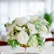 White Rose and Hydrangea Centerpieces on Mirror Pedestals