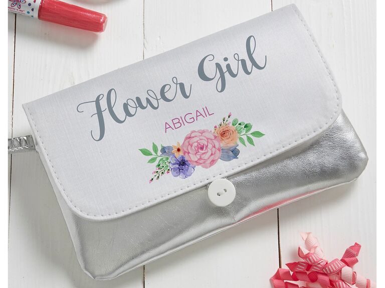 Silver and white flower girl wristlet gift idea