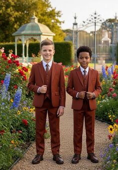 BLACKTIE "Liam" Rust Suit (5-Piece Set) Flower Girl Dress and Ring Bearer Outfit