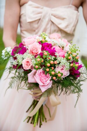 Pink Rose, Hypericum Berry, Peony Bridal Bouquet