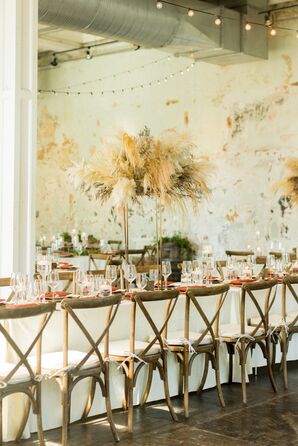 Bohemian Reception Table With Pampas Grass Centerpiece in Neutral Colors