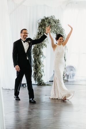Classic Entrance with Black Tuxedo and Lace Dress