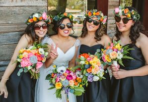 Bridesmaids with Flower Crowns and Sunglasses