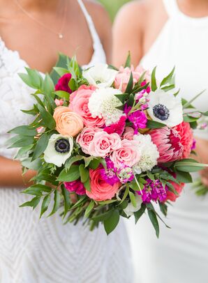 Vibrant Pink-and-White Bouquet with Anemones and Protea