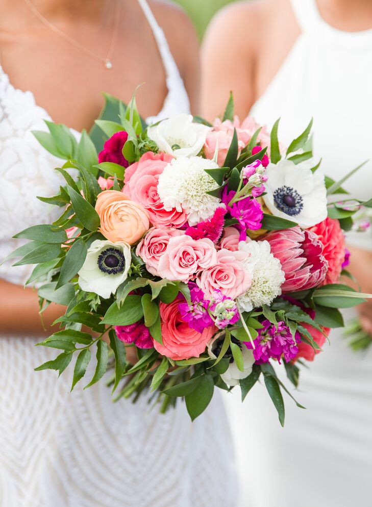 Vibrant Pink-and-White Bouquet with Anemones and Protea